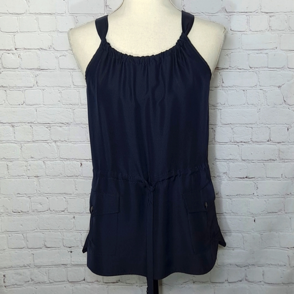 Martin + Osa Navy Blue Silk Halter Top